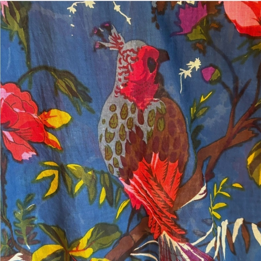RAJ Embroidered Boho Tunic Dress Swim Cover Up M Unique Floral/Bird Print Hippie - Picture 5 of 10